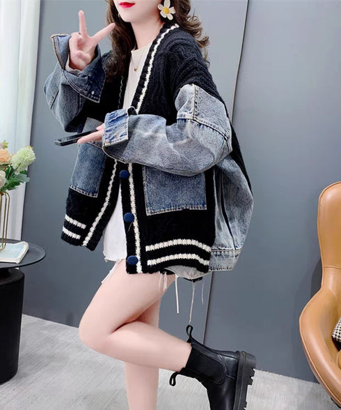 Denim patchwork cardigan